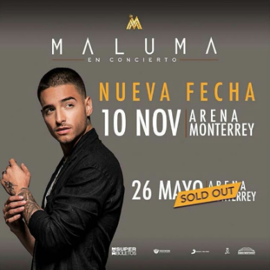 Concierto de Maluma, Pretty Boy, Dirty Boy, en Monterrey, Nuevo León, México, Jueves, 10 de noviembre de 2016