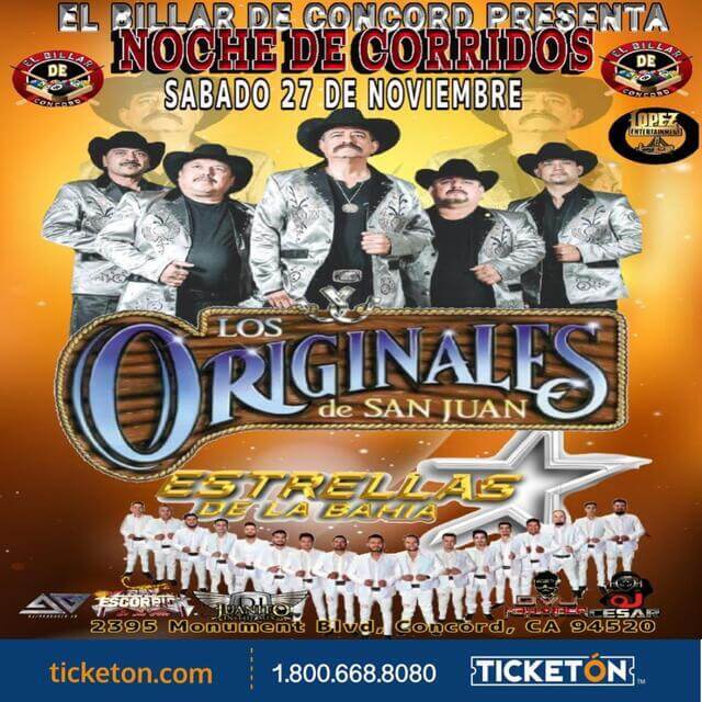 Concierto de Los Originales De San Juan en Concord, California, Estados Unidos, Sábado, 27 de noviembre de 2021